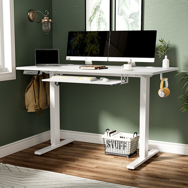 Adjustable Table With Keyboard Tray On Wheels | Wayfair